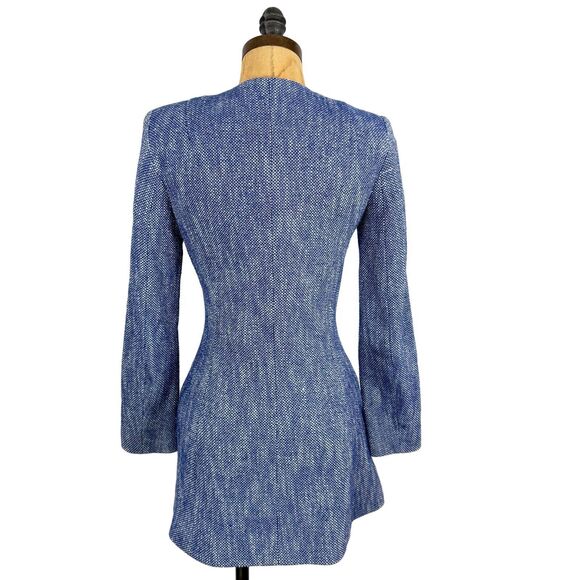 ZARA BASICS Collarless Full Zip Suit Blazer US S Blue Tweed Business Attire B50 - Picture 3 of 5